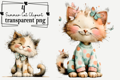 Summer Cat Clipart PNG Watercolor PNG Product Image 1