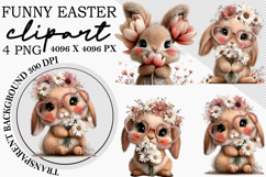 Whimsical Bunny Easter Clipart, Watercolor Easter Bunny PNG Product Image 1