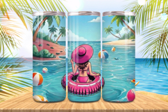 A Girl in beach with swimming ring Tumbler Wrap PNG Sublimat Product Image 1