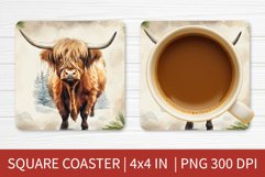Square Coaster Sublimation Design | Highland Cow Coaster PNG Product Image 1
