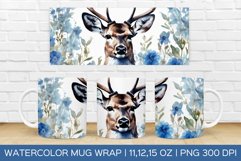 Watercolor Flower Deer Mug Wrap|Christmas Sublimation Design Product Image 1