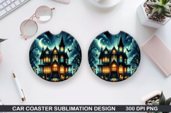 Houses Car coaster sublimation, Halloween Coaster PNG Product Image 1