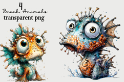 Beach Animals Clipart PNG Watercolor PNG Product Image 1