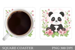 Cute Panda Coaster Design. Flowers Coaster Sublimation Product Image 1