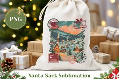 Christmas Village Santa Sack, Retro Christmas Gift Bag Print Product Image 1