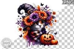 Halloween Cat Flowers Sublimation - Clipart PNG Design Product Image 1