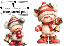 Whimsical Christmas Teddy Bear Clipart Watercolor PNG Product Image 1