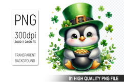 St. Patrick’s Day Penguin with Hat Clipart, Sublimation PNG Product Image 1