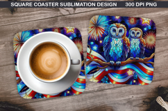 Owls Coaster Sublimation, 4th Of July Coaster PNG Design Product Image 1