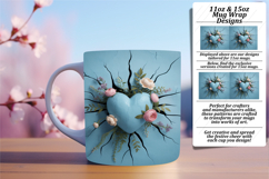 Charming 11oz Mug Wrap Png Design , 3D Heart Product Image 1