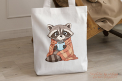 Cozy Raccoon with Blanket and Coffee PNG Cute Fall Animal Product Image 4