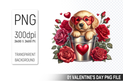 Valentine&#039;s Dog in Bucket, Animal Graphic For Crafts Product Image 1