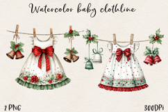 Watercolor Christmas Baby Clothesline Clipart PNG Product Image 1