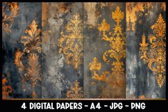 4 Vintage Gold Digital Papers I Junk Journal Pages Product Image 1