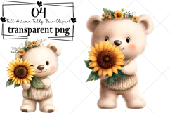 Whimsical Fall Autumn Teddy Bear Clipart Watercolor PNG Product Image 1