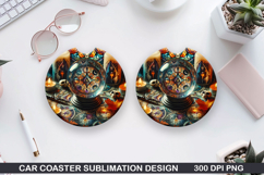Owl Car Coaster Sublimation |Halloween Coaster PNG Product Image 1