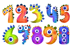 Cute Monster Numbers Clipart Set PNG JPG Product Image 1