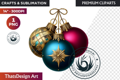 Christmas Jewel Baubles Clipart | Elegant Holiday Ornaments Product Image 1