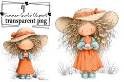 Whimsical Summer Girls Clipart Watercolor PNG Product Image 1