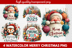 4 Watercolor Merry Christmas PNG | Festive Holiday Product Image 1