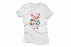 Cute Pig with Backpack Reading a Book Watercolor PNG Product Image 4