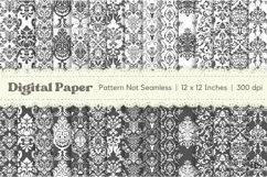 30 Black Damask Pattern Digital Paper, Pastel Background Product Image 1