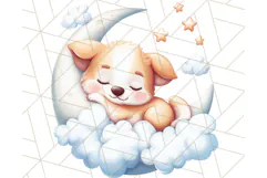 Sleeping Baby Animals PNG, Moon and Stars Nursery Clipart Product Image 4