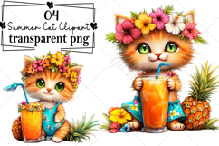 Whimsical Summer Cat Clipart Watercolor PNG Product Image 1