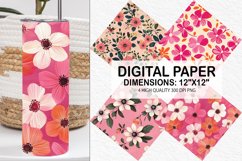 Pink Retro Flowers Digital Paper - Flowers Background Product Image 1