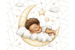 Sleeping Baby on Moon PNG, Cute Night Sky Baby Clipart Png Product Image 4