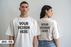 Front and Back T-Shirt Mockup on Two Models Product Image 1