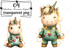 Whimsical Valentine Unicorn Clipart Watercolor PNG Product Image 1