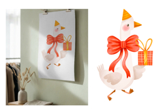 Cute Hand Drawn Birthday Goose Clipart &amp; Pattern Product Image 5