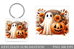 Fall Ghost Keychain Design. Cute Ghost Keychain Sublimation Product Image 1