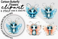 Whimsical Cartoon Butterfly Flowers Clipart Watercolor png Product Image 1