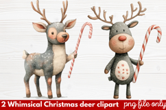 2 Whimsical Christmas Deer Clipart | Cute Festive Deer PNG Product Image 1