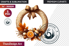 Cozy Autumn Wreath - Boho Farmhouse Fall Clipart PNG Product Image 1