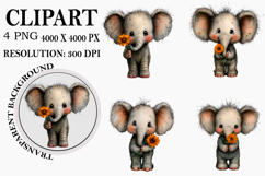 Whimsical Sunflower Animals Clipart Watercolor PNG Product Image 1
