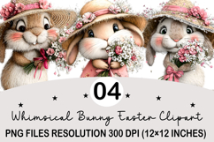 Whimsical Bunny Easter Clipart, Watercolor Easter Bunny PNG Product Image 1