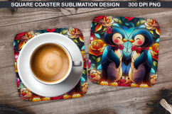 Penguin Coaster Sublimation, Valentine Coaster PNG Design Product Image 1