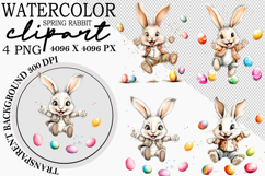 Watercolor Spring Rabbit Clipart Png Product Image 5