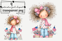 whimsical cute patriotic girl clipart Watercolor PNG Product Image 1