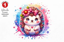 Hedgehog Valentine Clipart | Watercolor Clipart |Sublimation Product Image 1
