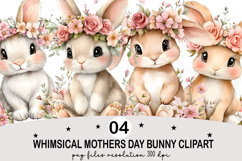 Whimsical Mothers Day Bunny Watercolor Clipart Png Product Image 5