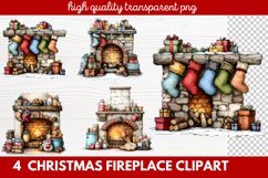 Cozy Christmas Fireplace Clipart | Holiday Mantel &amp; Winter Product Image 1