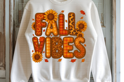Fall Vibes Clipart Retro Bubble Letters with Fabric Texture Product Image 4