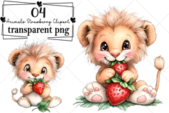 Whimsical Safari Animals Strawberry Clipart Watercolor PNG Product Image 1