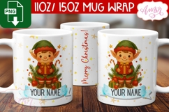Custom Christmas mug wrap PNG, Christmas elf mug PNG Product Image 1