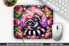 Raccoons Mouse Pad Sublimation, Valentine Mouse Pad PNG Product Image 1