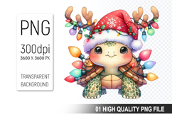 Christmas Turtle With Lights Clipart, Cute Turtle PNG Design Product Image 1